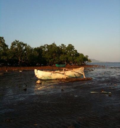 Une pirogue blanche, immaculée.